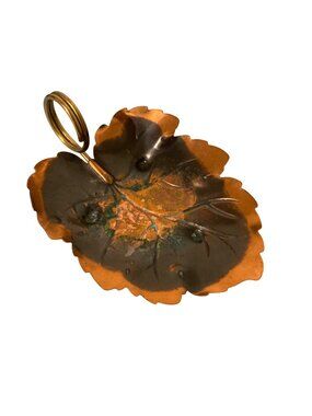 Vintage Copper Leaf Dish Or Candle Holder with Handle